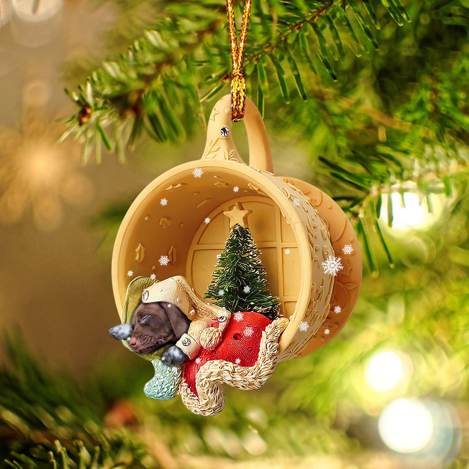 Godmerch German Shorthaired Pointer Sleeping In A Tiny Cup Christmas Holiday-Two Sided Ornament