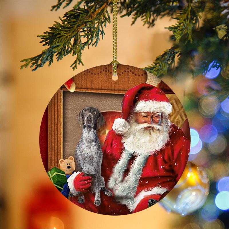 Ornament- German Shorthaired Pointer With Santa Christmas Ornament, Happy Christmas Ornament, Car Ornament