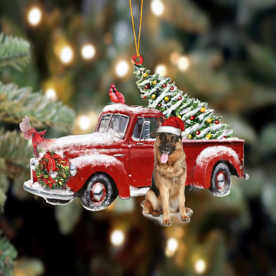 Ornament- German shepherd 2-Cardinal & Truck Two Sided Ornament, Happy Christmas Ornament, Car Ornament
