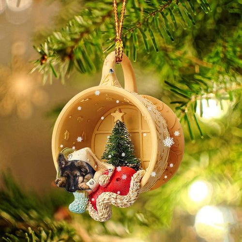 Godmerch- Ornament- German Shepherd Sleeping In A Cup Christmas Ornament Dog Ornament, Car Ornament, Christmas Ornament