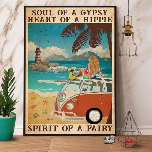 Girl Beach & Dog Soul Of A Gypsy Heart Of A Hippie Spirit Of A Fairy Canvas And Poster, Wall Decor Visual Art