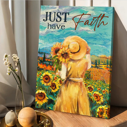 Girl painting, Sunflower garden, Blue sky, Just have faith - Matte Canvas