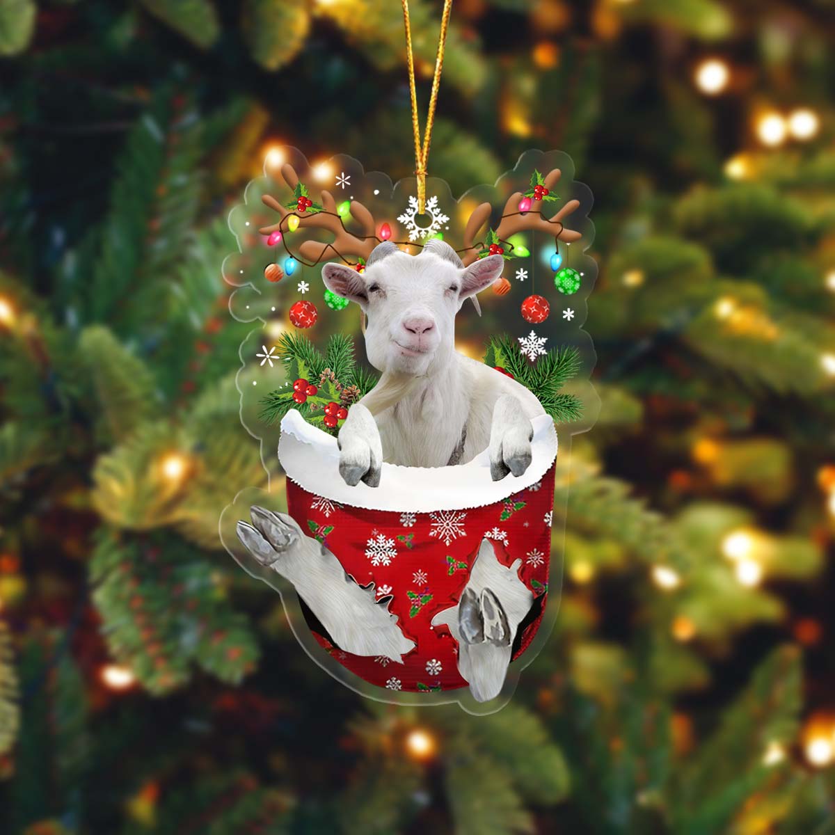 Goat In Pocket Acrylic Ornament, Farm Christmas Ornament