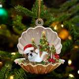 Gold White Shih Tzu-Sleeping Pearl in Christmas Two Sided Ornament, Christmas Ornament, Car Ornament