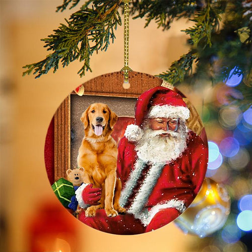 Godmerch- Ornament- Golden Retriever With Santa Christmas Ornament, Happy Christmas Ornament, Car Ornament