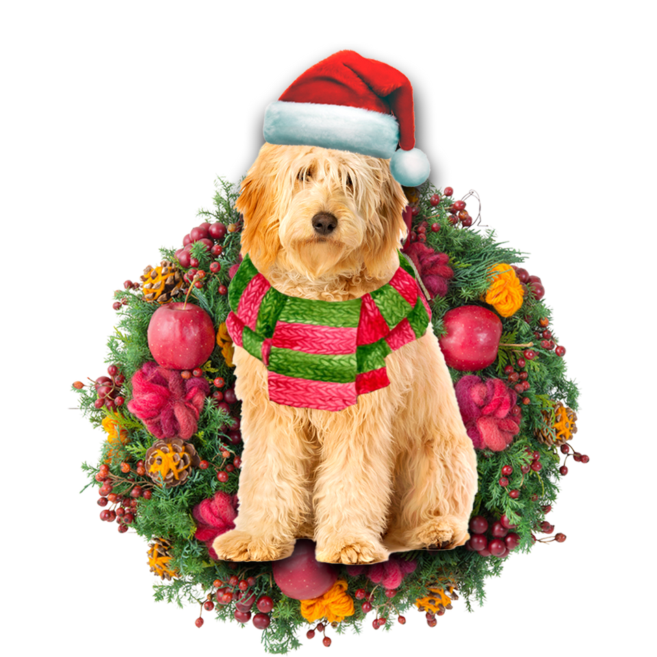 Godmerch- Ornament- Golden Doodle Christmas Ornament, Happy Christmas Ornament, Car Ornament