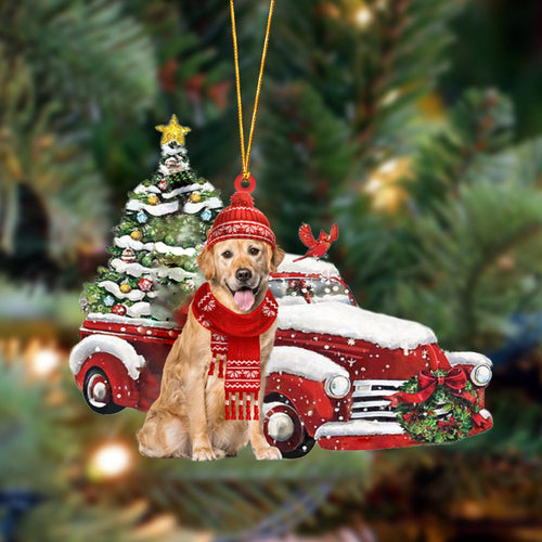 Godmerch- Ornament- Golden Retriever-Christmas Car Two Sided Ornament, Happy Christmas Ornament, Car Ornament