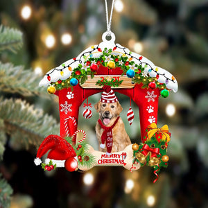 Ornament- Golden Retriever-Christmas House Two Sided Ornament, Happy Christmas Ornament, Car Ornament