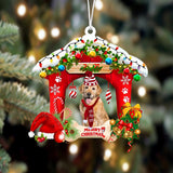 Ornament- Golden Retriever-Christmas House Two Sided Ornament, Happy Christmas Ornament, Car Ornament