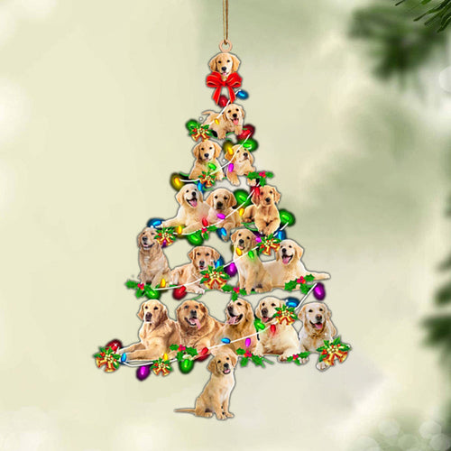 Ornament- Golden Retriever-Christmas Tree Lights-Two Sided Ornament, Happy Christmas Ornament, Car Ornament