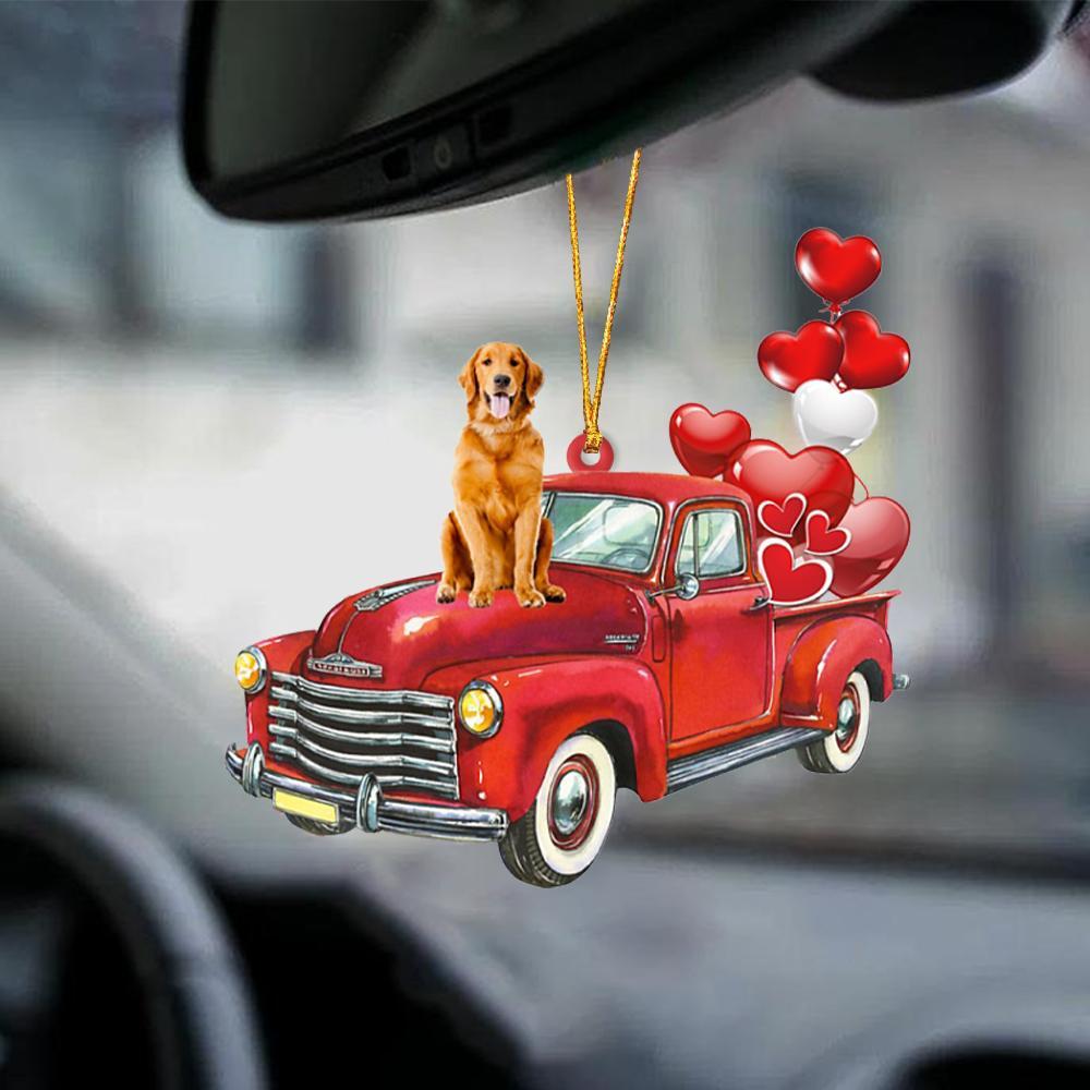 Golden Retriever-Red Sports Car-Two Sided Ornament