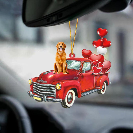 Golden Retriever-Red Sports Car-Two Sided Ornament