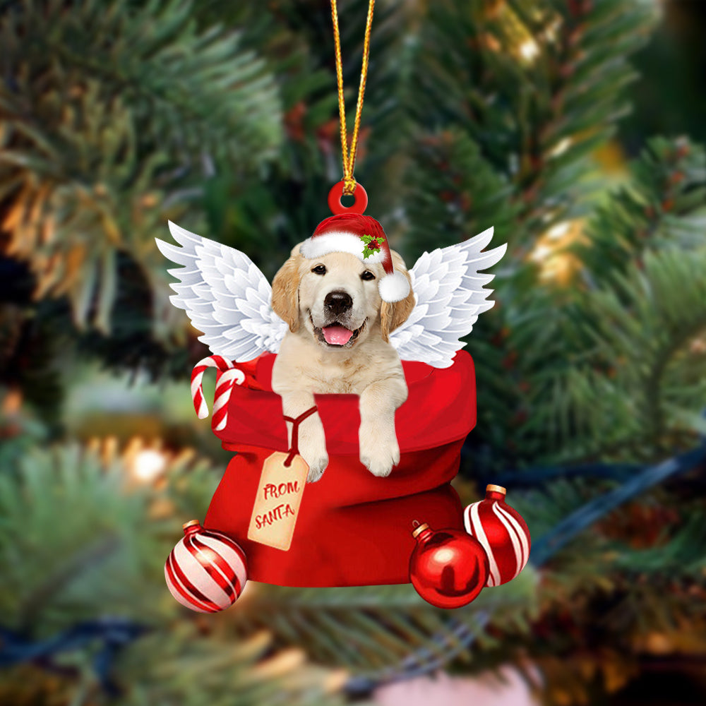 Golden Retriever0 Angel Gift From Santa Christmas Ornament, Dog Flat Acrylic Ornament
