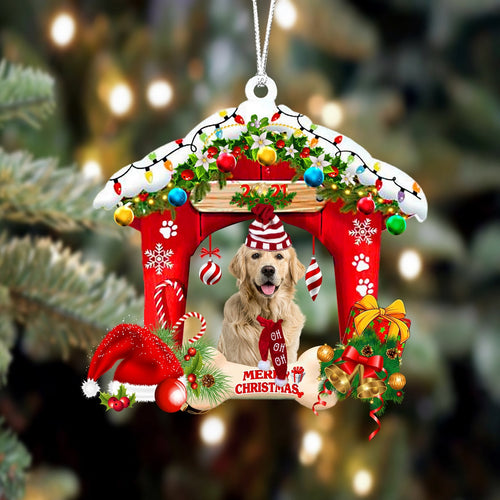 Ornament- Golden Retriever 1-Christmas House Two Sided Ornament, Happy Christmas Ornament, Car Ornament