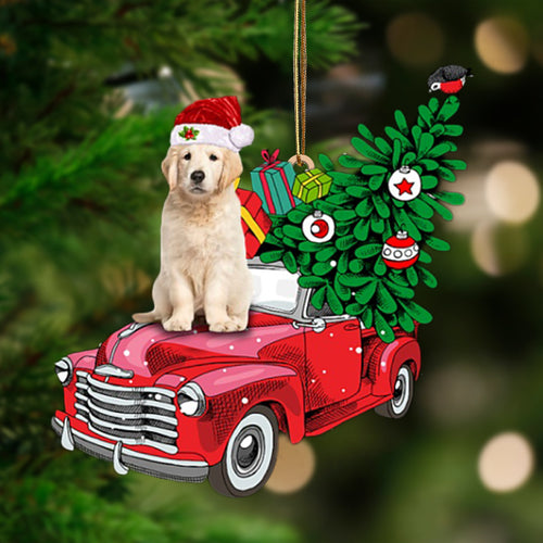 Godmerch- Ornament- Golden Retriever 1-Pine Truck Hanging Ornament, Happy Christmas Ornament, Car Ornament