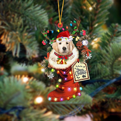 Godmerch- Ornament- Golden Retriever 1-Xmas Boot-Two Sided Ornament, Happy Christmas Ornament, Car Ornament
