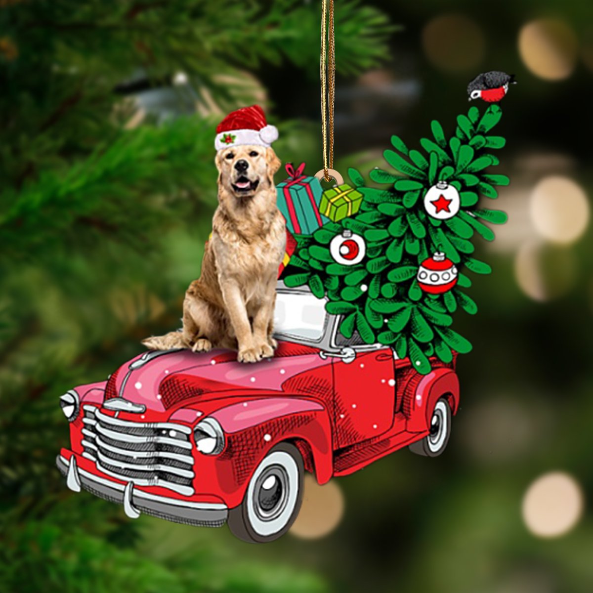 Golden Retriever 2-Pine Truck Hanging Ornament
