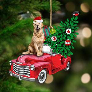 Godmerch- Ornament- Golden Retriever 2-Pine Truck Hanging Ornament, Happy Christmas Ornament, Car Ornament