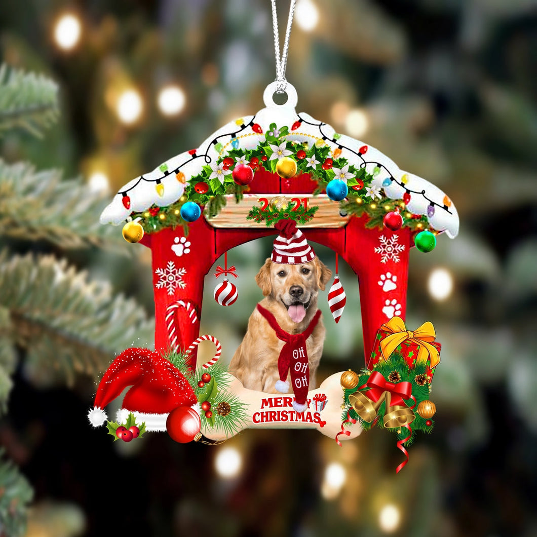 Ornament- Golden Retriever 3-Christmas House Two Sided Ornament, Happy Christmas Ornament, Car Ornament