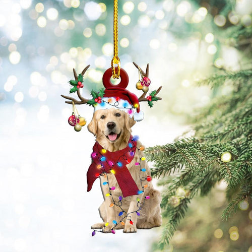 Godmerch- Ornament- Golden Retriever Christmas Shape Ornament, Happy Christmas Ornament, Car Ornament