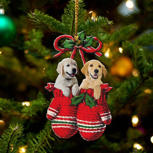 Golden Retriever Inside Your Gloves Christmas Holiday-Two Sided Ornament, Christmas Ornament, Car Ornament