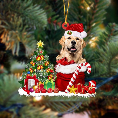 Godmerch- Ornament- Golden Retriever Gift Bag Merry Christmas Ornament Dog Ornament, Car Ornament, Christmas Ornament