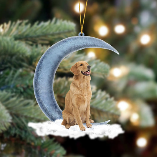 Godmerch- Ornament- Golden Retriever Sits On The Moon Hanging Ornament Dog Ornament, Car Ornament, Christmas Ornament