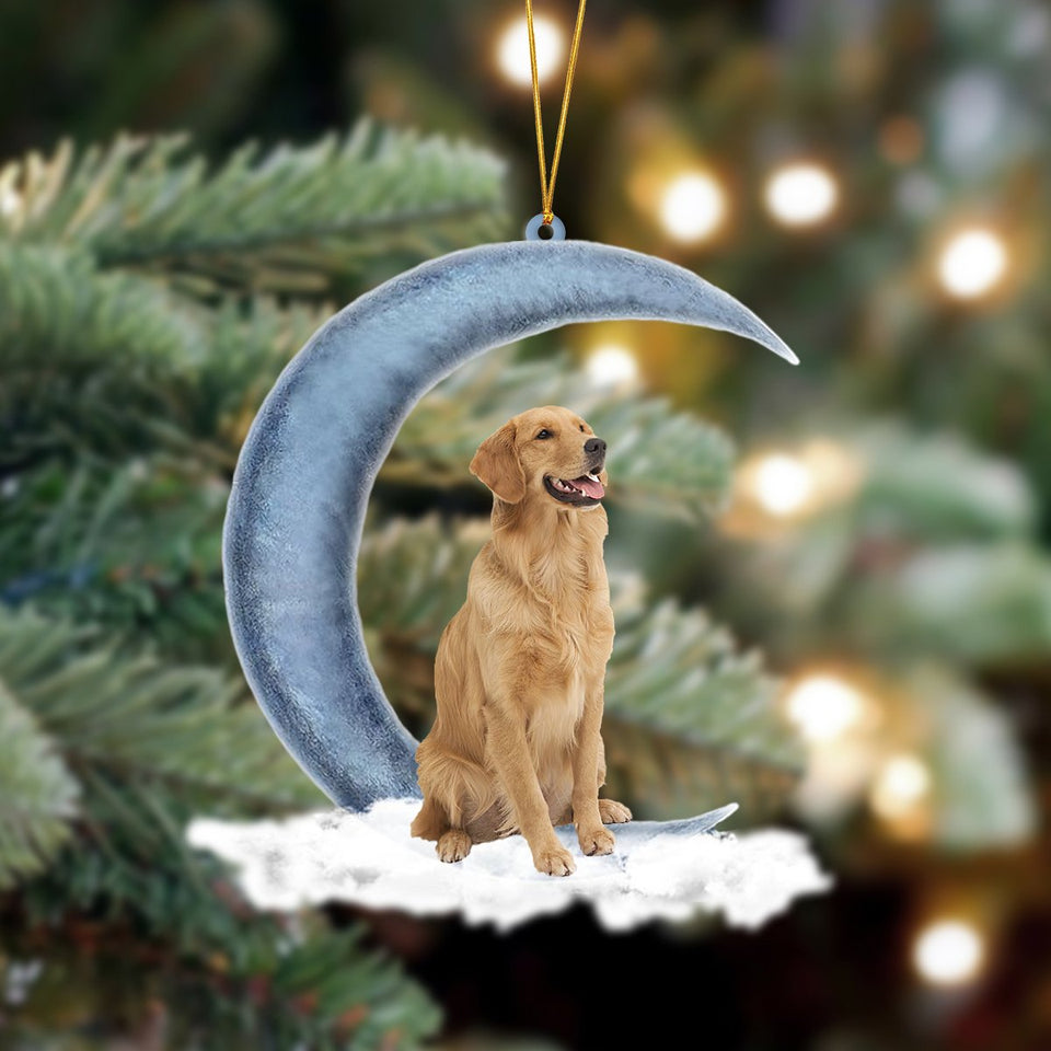 Godmerch- Ornament- Golden Retriever Sits On The Moon Hanging Ornament Dog Ornament, Car Ornament, Christmas Ornament