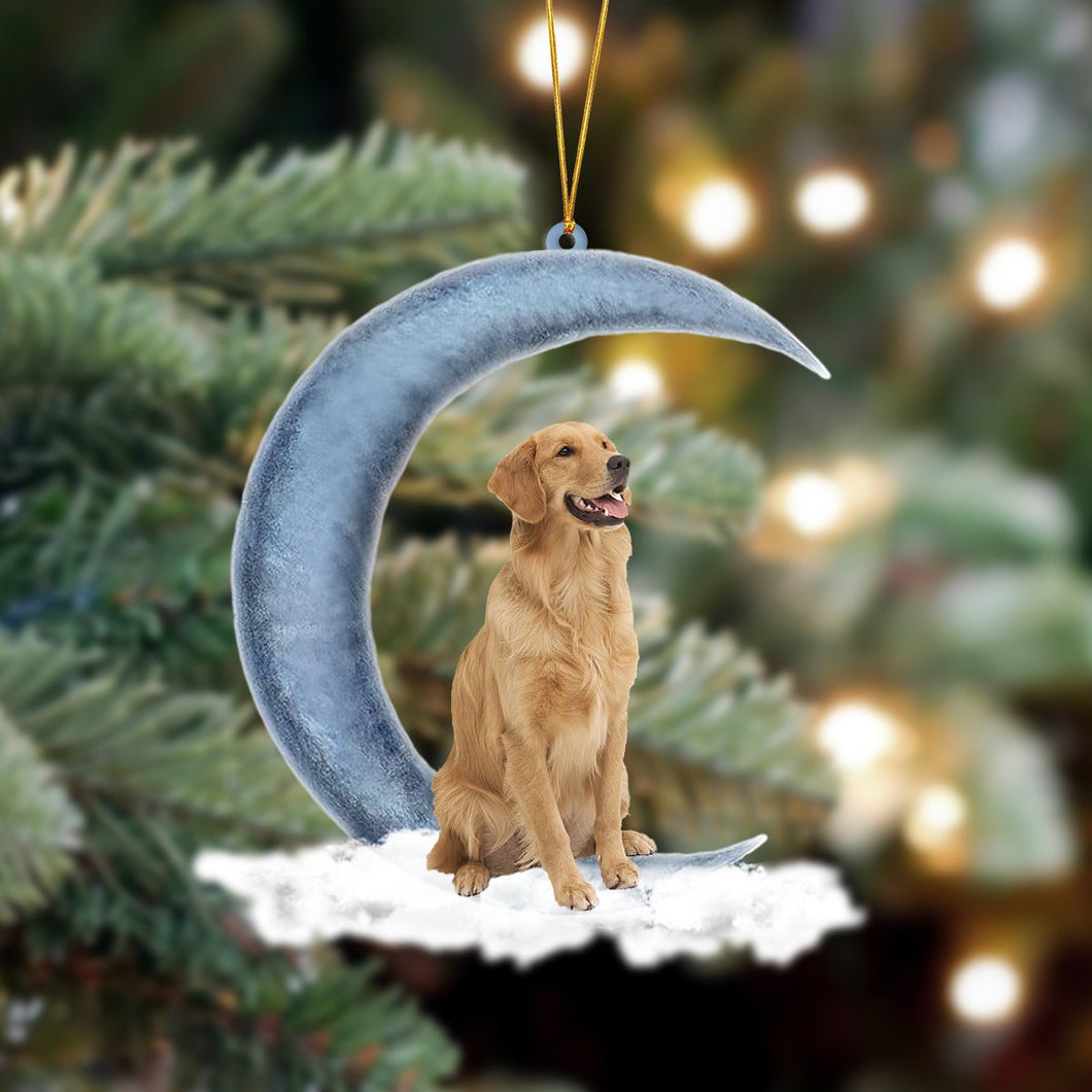 Godmerch- Ornament- Golden Retriever Sits On The Moon Hanging Ornament Dog Ornament, Car Ornament, Christmas Ornament