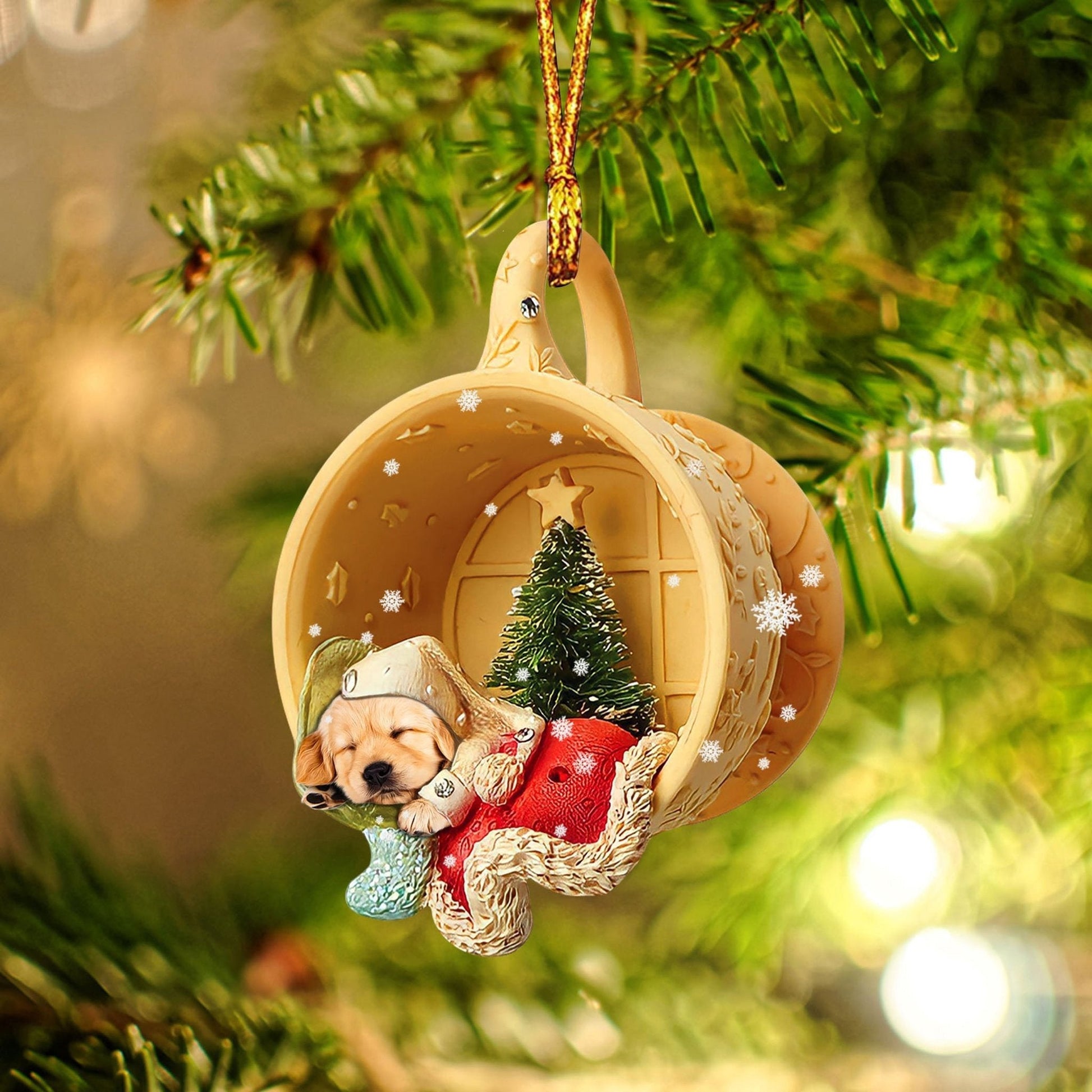 Godmerch Golden Retriever Sleeping In A Tiny Cup Christmas Holiday-Two Sided Ornament
