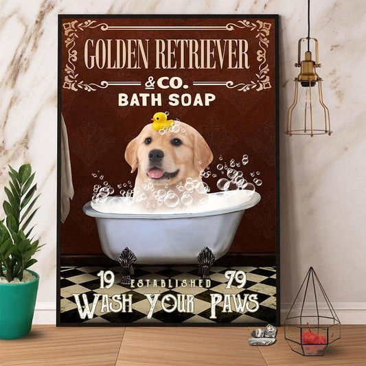 Golden Retriever & Co. Bath Soap Wash Your Paws Canvas And Poster, Wall Decor Visual Art