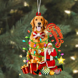 Custom Photo Pet Christmas Lights Ornament, Personalized Image Dog And Santa Merry Christmas Ornament