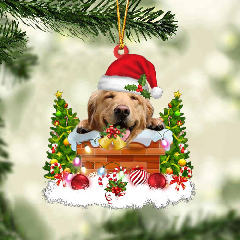 Golden Retriever In The Chimney Hanging Ornament Dog Christmas Ornament