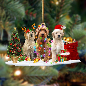 Ornament- Goldendoodle-Christmas Dog Friends Hanging Ornament, Happy Christmas Ornament, Car Ornament