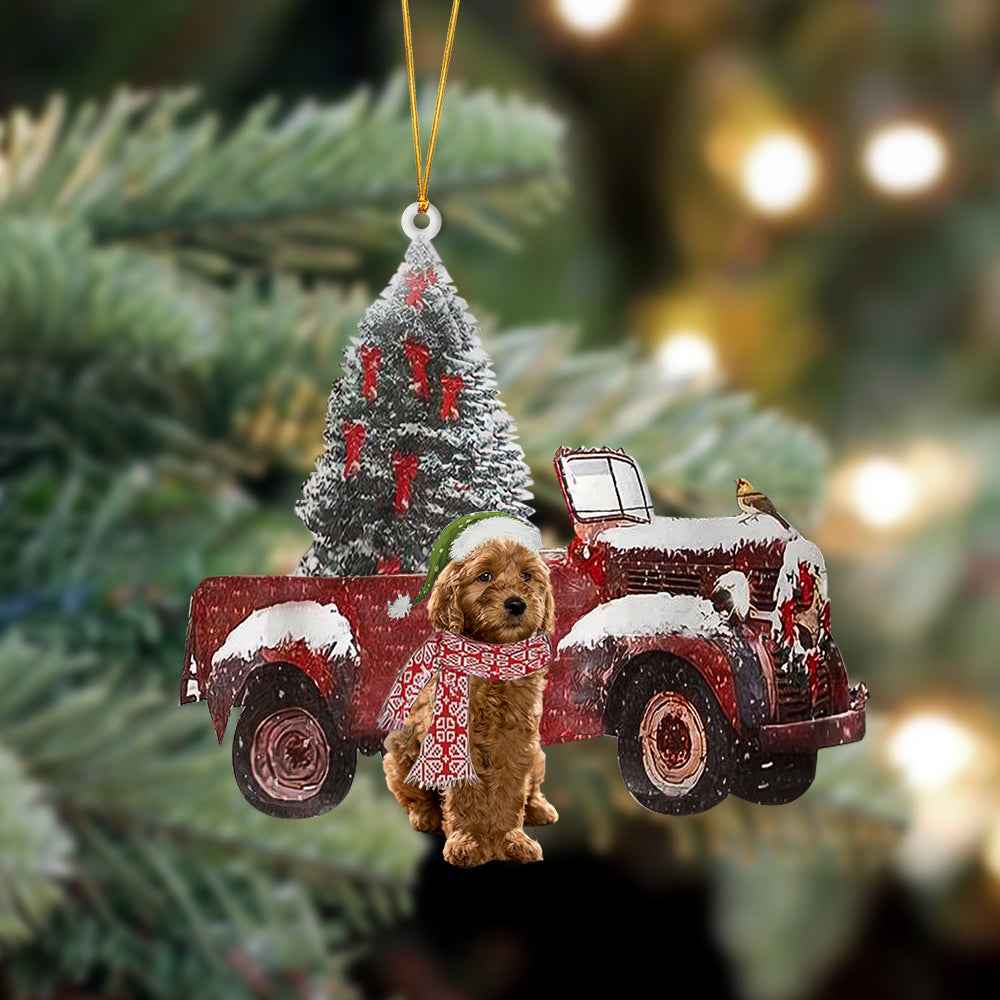 Godmerch- Ornament- Goldendoodle-Christmas Truck Two Sided Ornament, Happy Christmas Ornament, Car Ornament