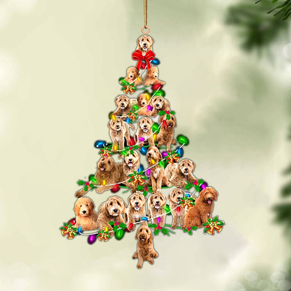 Ornament- Goldendoodle-Christmas Tree Lights-Two Sided Ornament, Happy Christmas Ornament, Car Ornament
