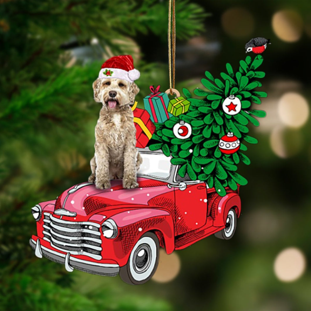 Goldendoodle-Pine Truck Hanging Ornament