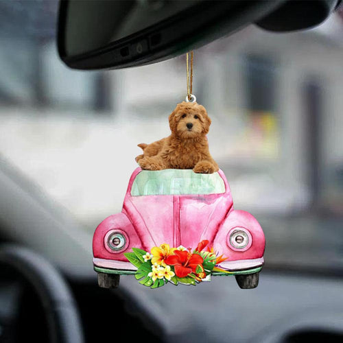 Goldendoodle-Pink Hippie Car-Two Sided Ornament