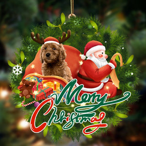 Godmerch- Ornament- Goldendoodle-Santa & dog Hanging Ornament, Happy Christmas Ornament, Car Ornament