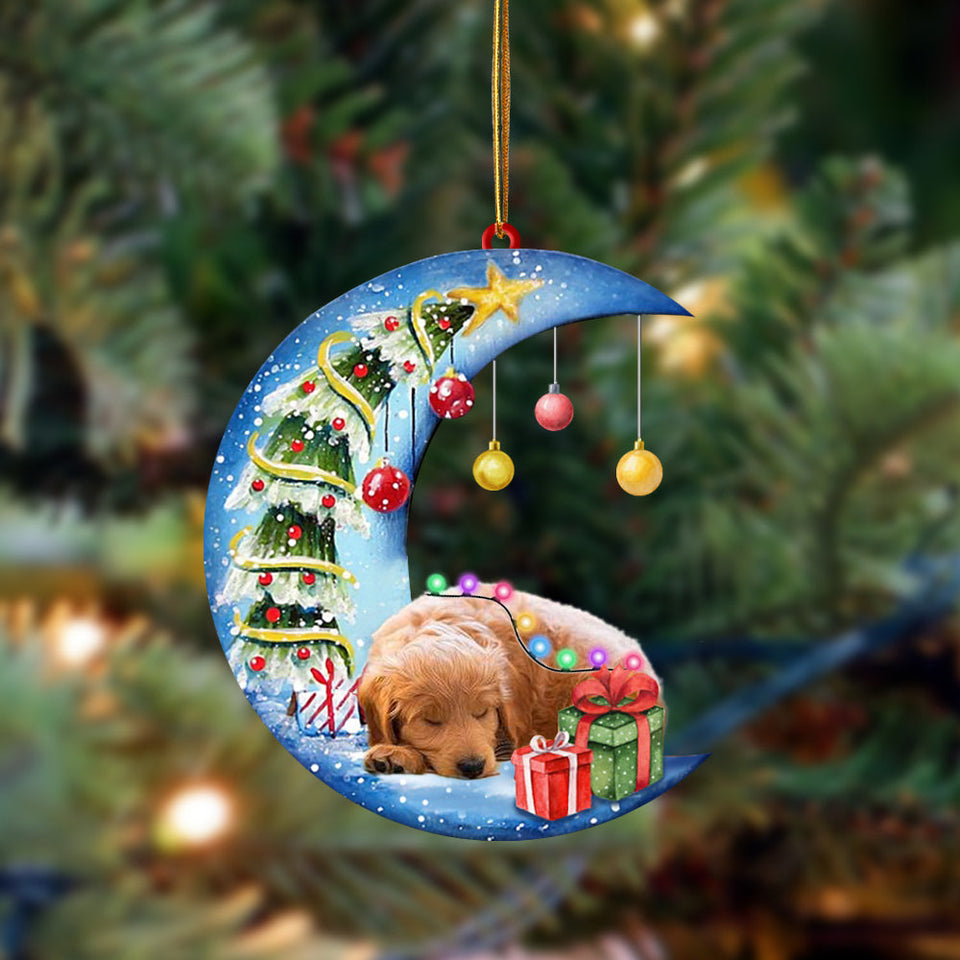 Ornament- Goldendoodle-Sleep On The Moon Christmas Two Sided Ornament, Happy Christmas Ornament, Car Ornament