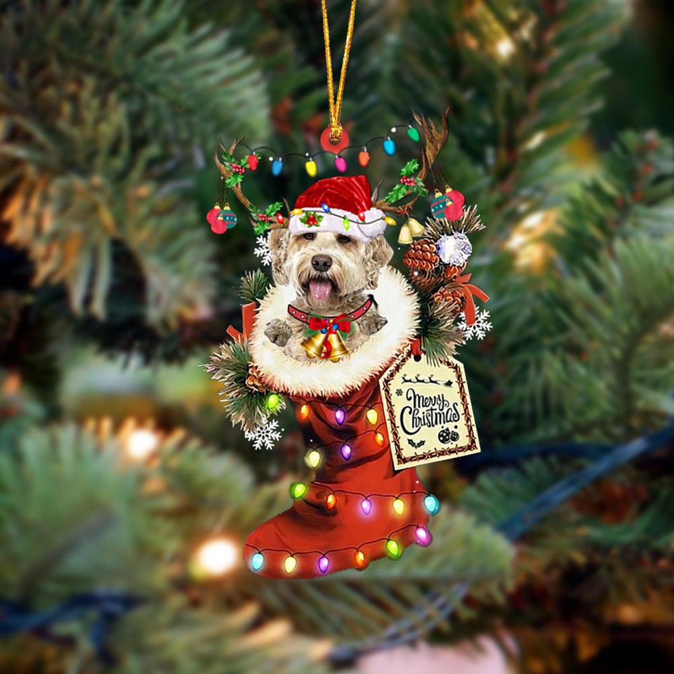 Godmerch- Ornament- Goldendoodle 1-Xmas Boot-Two Sided Ornament, Happy Christmas Ornament, Car Ornament