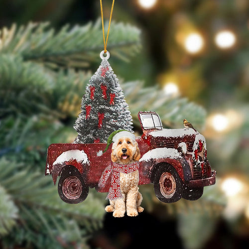Godmerch- Ornament- Goldendoodle 2-Christmas Truck Two Sided Ornament, Happy Christmas Ornament, Car Ornament