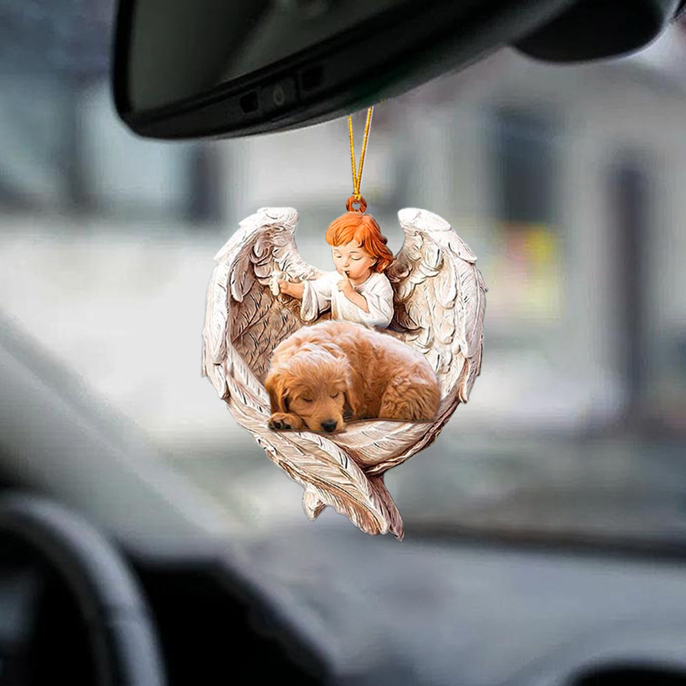 Sleeping Goldendoodle Protected By Angel Car Hanging Ornament Dog Lover Ornaments