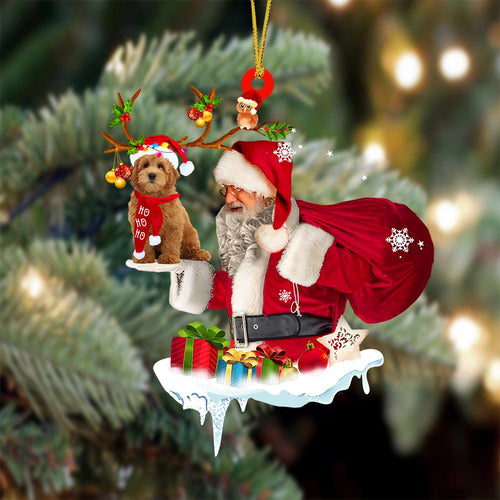 Goldendoodle 2 And Santa Claus Christmas Ornament Godmerch