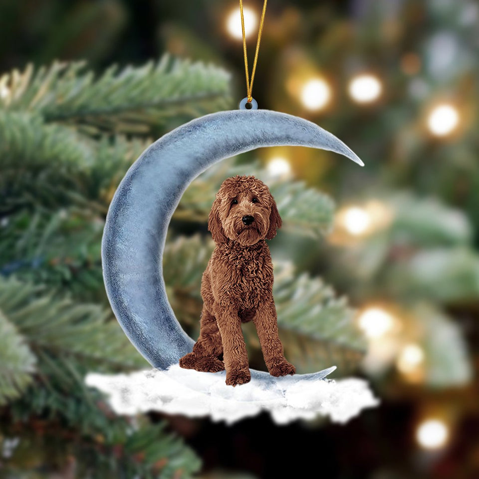 Godmerch- Ornament- Goldendoodle Sits On The Moon Hanging Ornament Dog Ornament, Car Ornament, Christmas Ornament