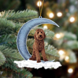 Godmerch- Ornament- Goldendoodle Sits On The Moon Hanging Ornament Dog Ornament, Car Ornament, Christmas Ornament