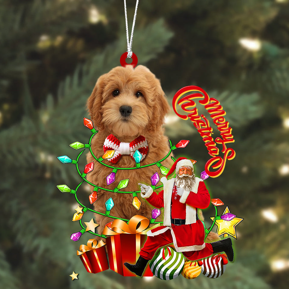 Goldendoodle Christmas Lights Ornament, Dog And Santa Merry Christmas Ornament