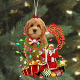 Goldendoodle Christmas Lights Ornament, Dog And Santa Merry Christmas Ornament