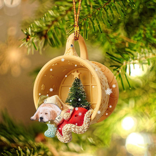 Godmerch- Golden Retriever Sleeping In A Cup Christmas Ornament Dog Ornament, Car Ornament, Christmas Ornament