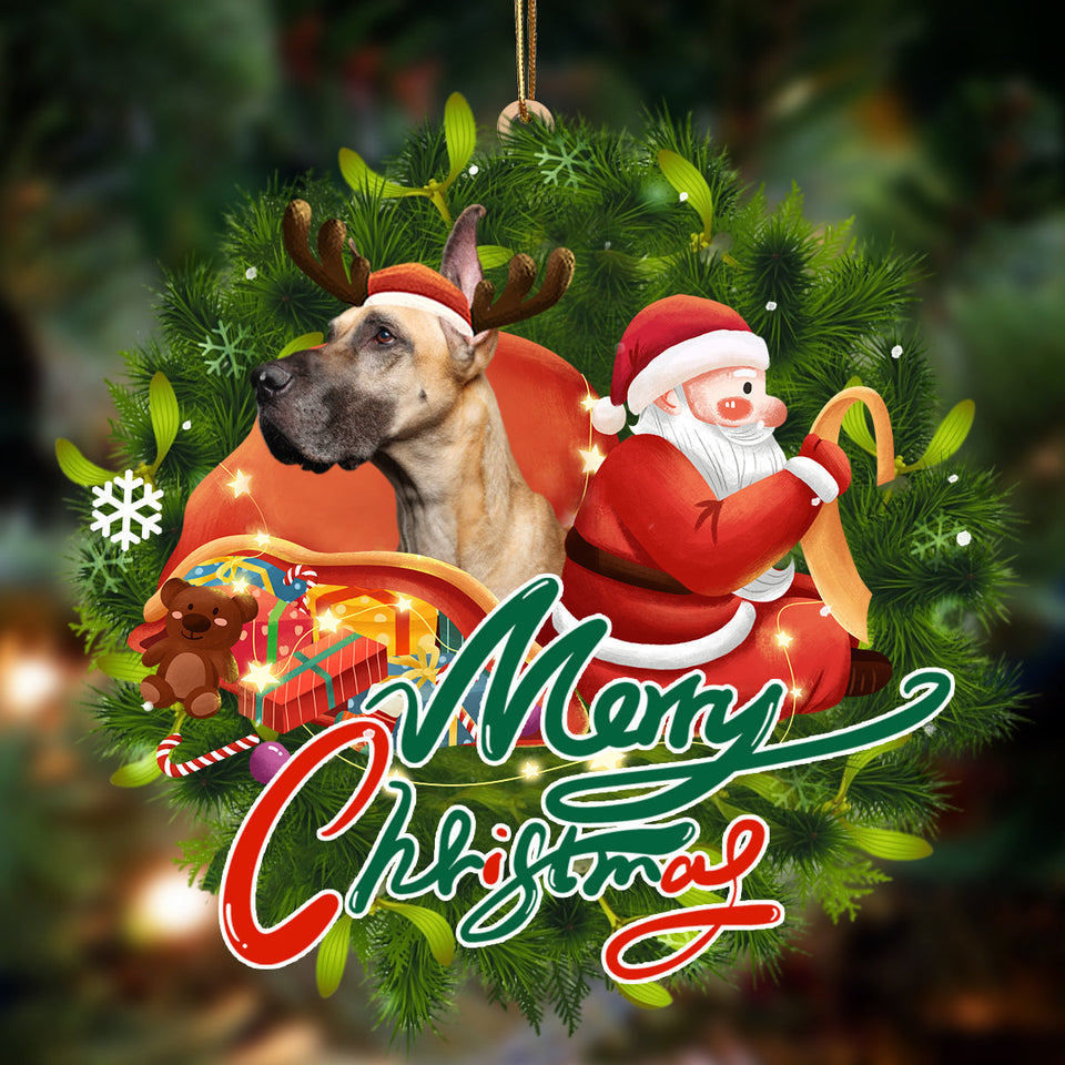 Godmerch- Ornament- Great Dane-Santa & dog Hanging Ornament, Happy Christmas Ornament, Car Ornament